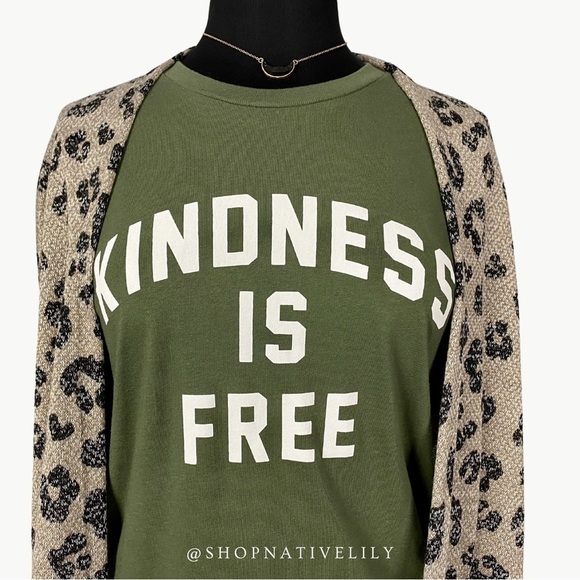 NWT Bella Canvas Kindness Is Free Graphic Short Sleeve Tee, Olive - Picture 7 of 12